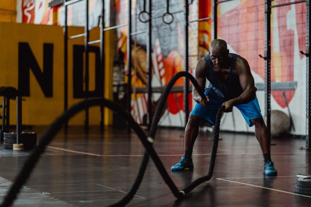 middle aged man working out